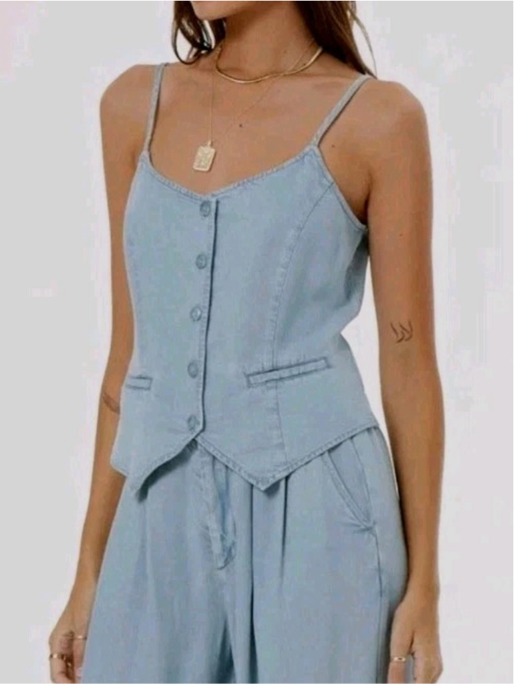 YFB Young Fabulous & Broke Womens Sz M Denim Cami Vest Button Front Corset Top